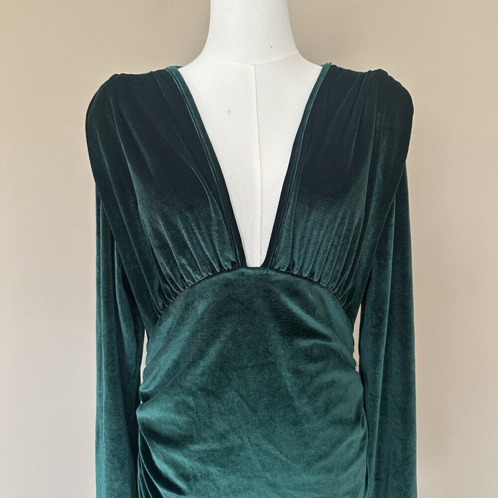 Dark Green Velvet Party Dress Women XL Deep V Neck Long Sleeve Christmas Cocktai - Picture 5 of 9